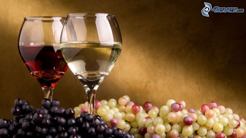 wino, winogrona, kieliszki