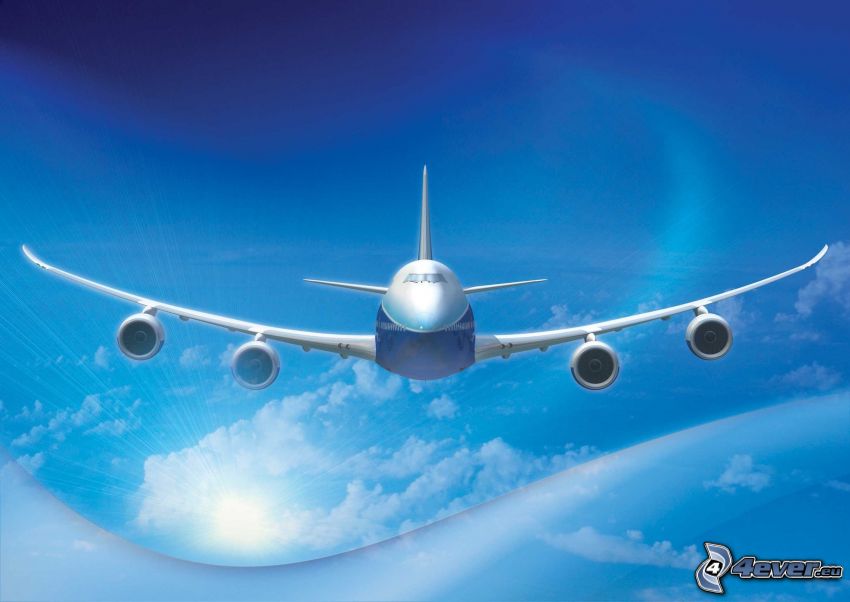 Boeing 747 Dreamliner, niebo, chmury