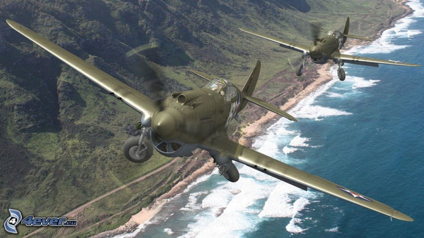 Curtiss P-40, wzgórza, morze