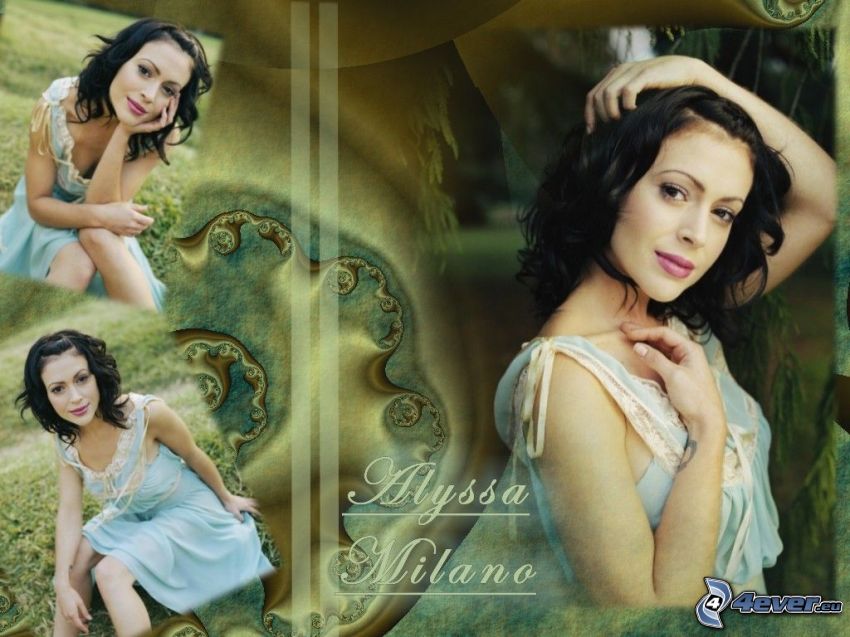 Alyssa Milano, niebieska sukienka