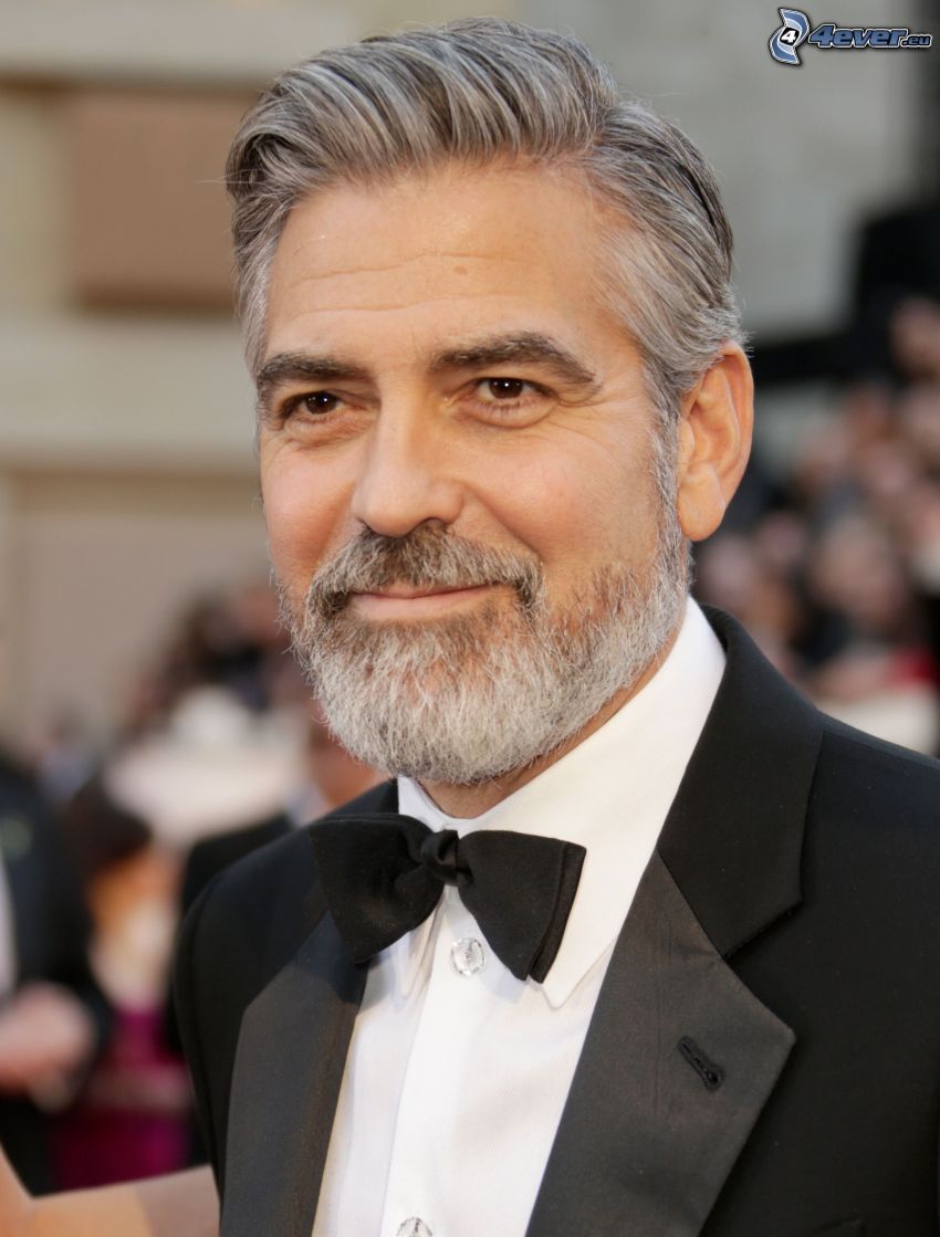 George Clooney, wąsy, mężczyzna w garniturze