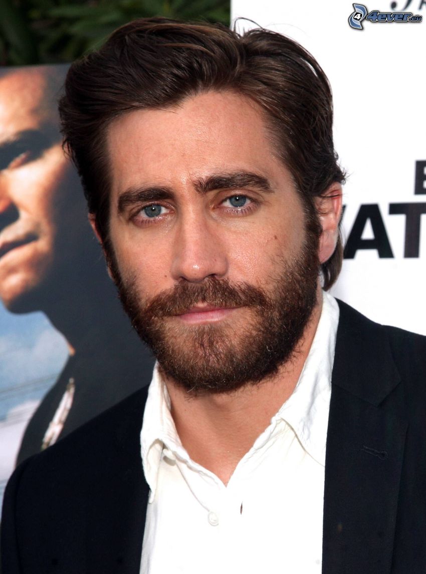 Jake Gyllenhaal, wąsy, mężczyzna w garniturze