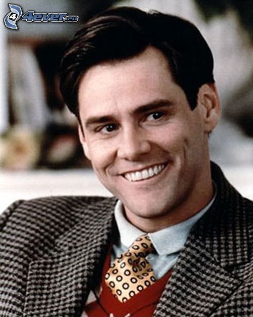 Jim Carrey, uśmiech, spojrzenie