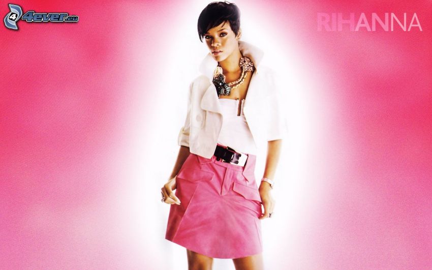 Rihanna, różowe tło