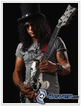 Slash, elektryczna gitara, kapelusz