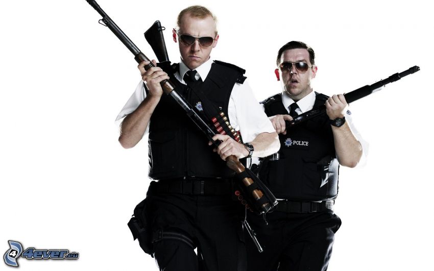 policjanci, okulary przeciwsłoneczne, broń