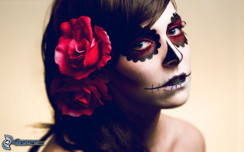 pomalowana kobieta, maska, róża