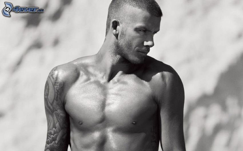 David Beckham, czarno-białe zdjęcie