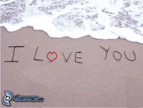 I love you, plaża, fala