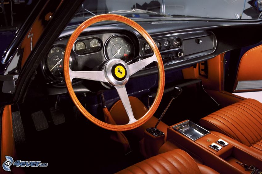 Ferrari 275GTB, wnętrze, kierownica, tablica rozdzielcza