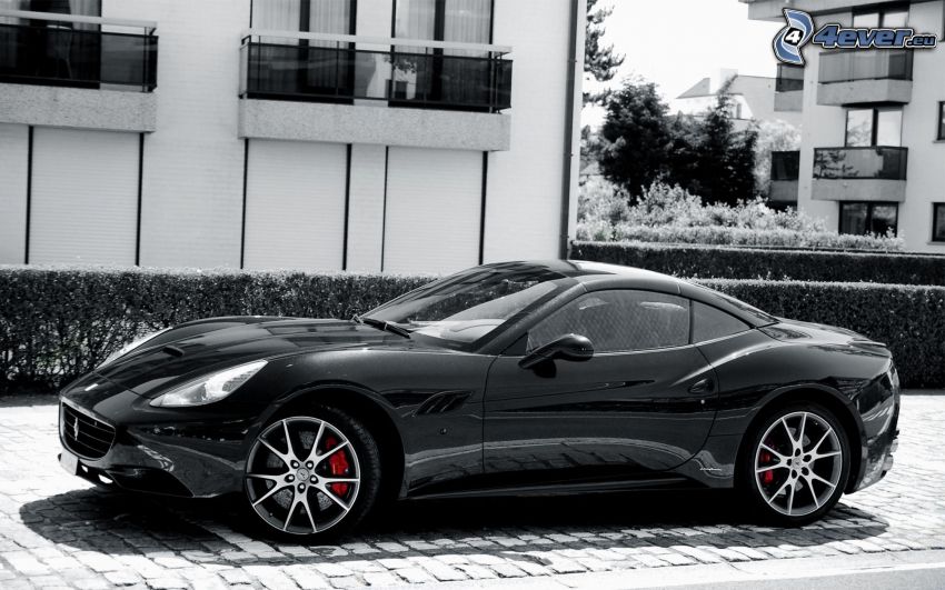 Ferrari California GT, czarno-białe zdjęcie