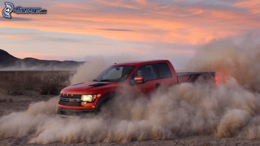 Ford F150 raptor, pustynia, pył