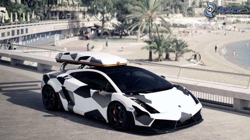 Lamborghini, plaża, maskowanie