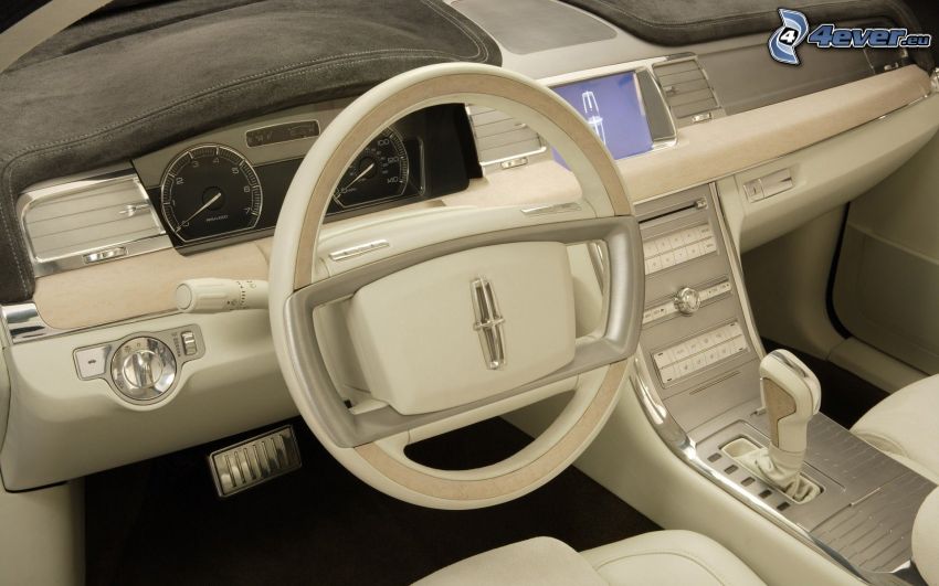 Lincoln MKS, wnętrze, kierownica, tablica rozdzielcza, projekt
