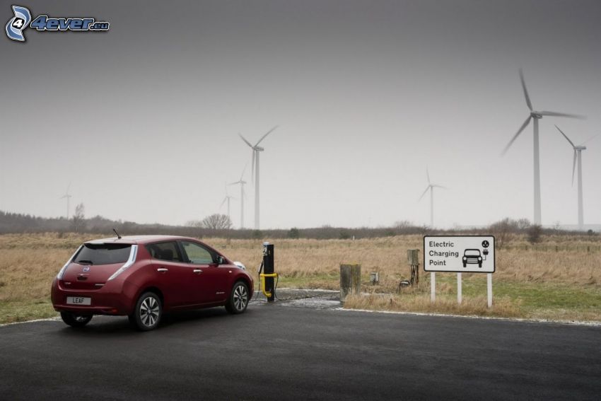 Nissan Leaf, elektrownia wiatrowa, ładowanie