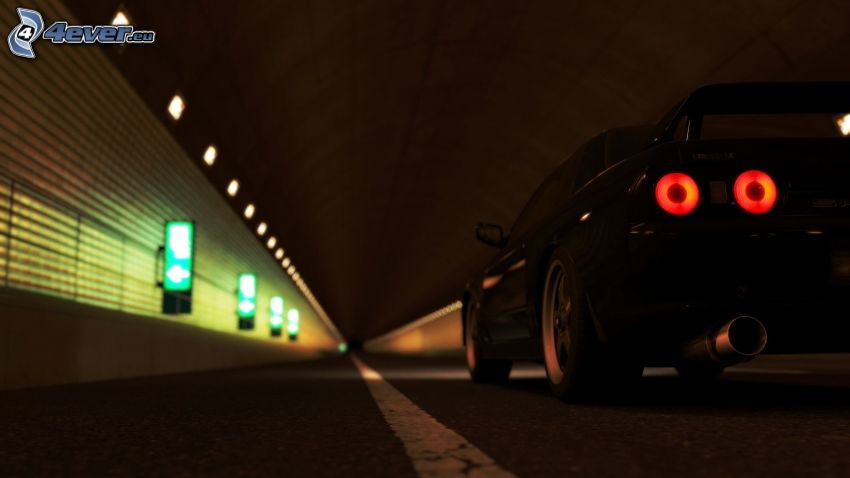 Nissan Skyline, światła, tunel
