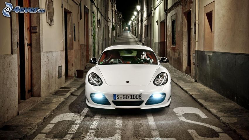 Porsche, ulica, domy, stop