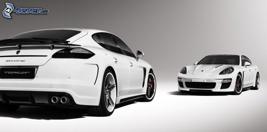 Porsche Panamera, czarno-białe zdjęcie