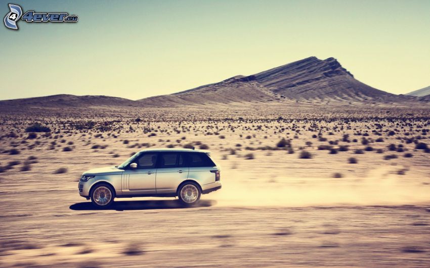 Range Rover, prędkość, pył, pustynia