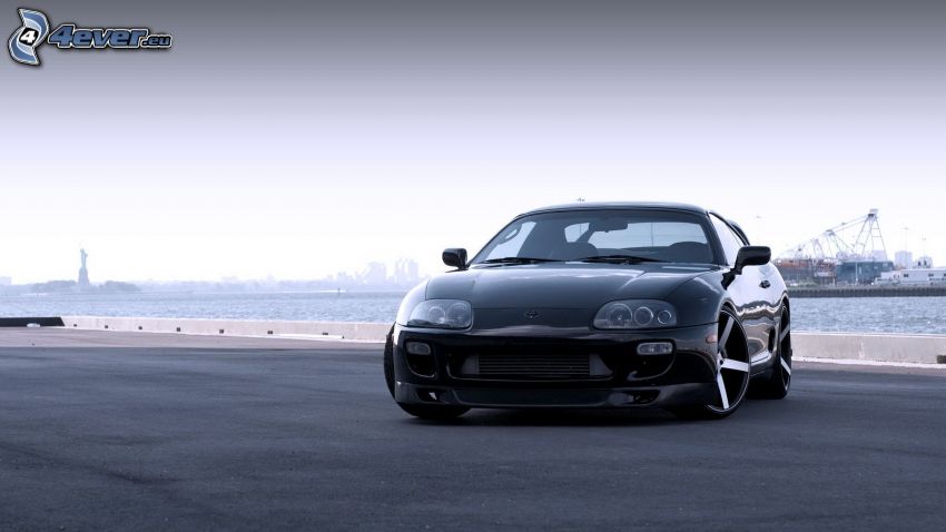 Toyota Supra, port, morze, Statua Wolności