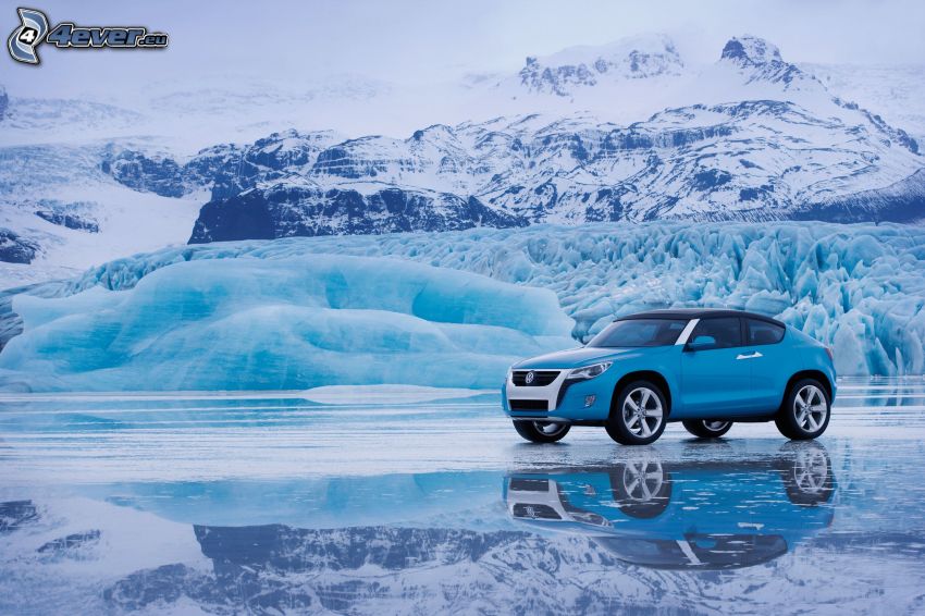 volkswagen, SUV, projekt, zamarznięty krajobraz, zaśnieżone góry