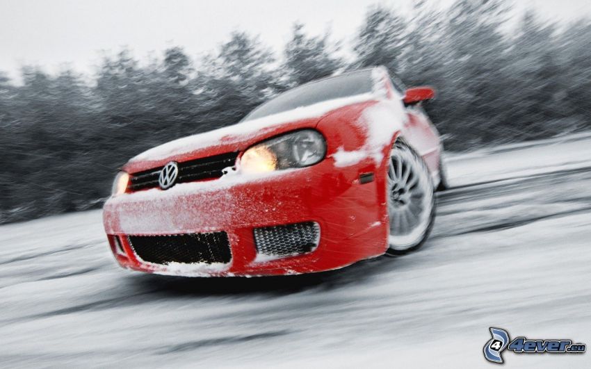 Volkswagen Golf, dryfować, śnieg