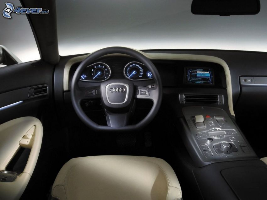 Audi A8, wnętrze, kierownica, tablica rozdzielcza