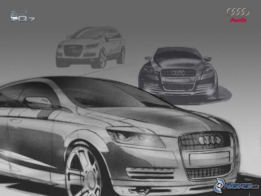 Audi Q7, projekt, rysowany samochód
