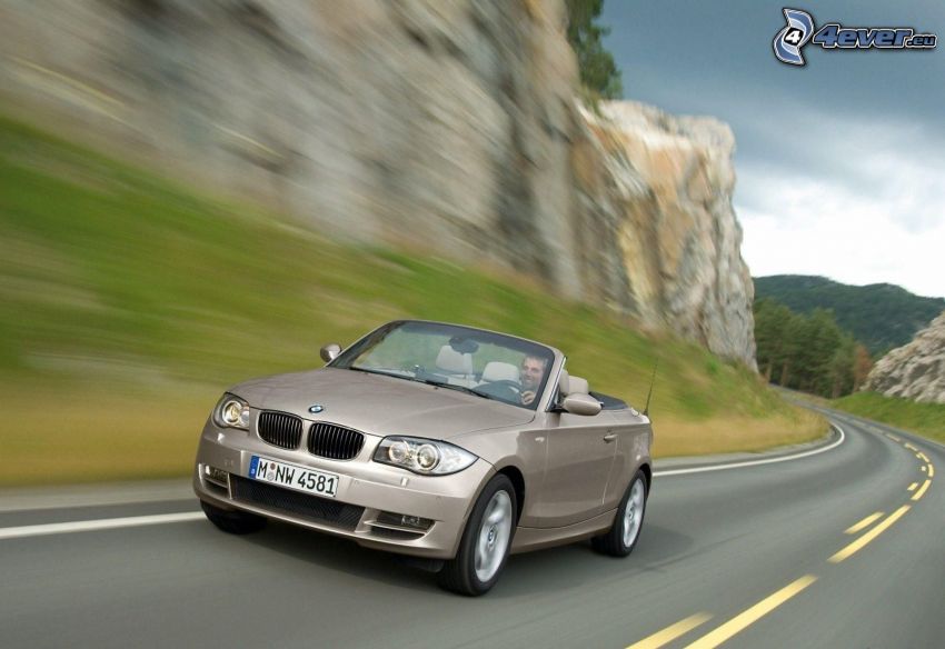 BMW 1, kabriolet, prędkość, ulica, skała