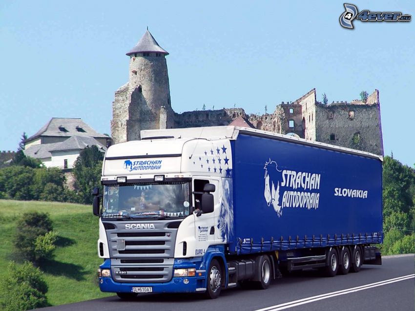 Strachan, Stará Ľubovňa, ciężarówka, truck, zamek