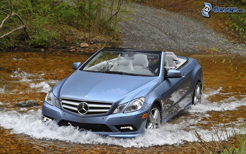 Mercedes-Benz, kabriolet, rzeka, bród