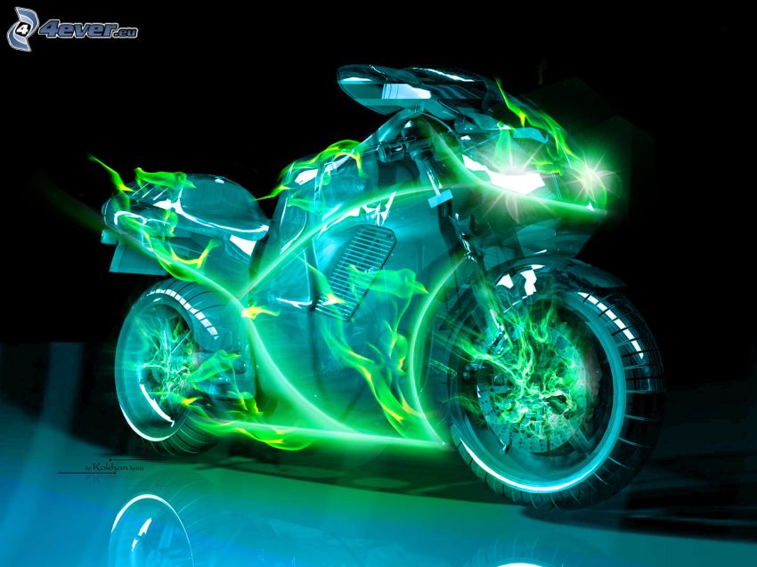 motocykl, neon