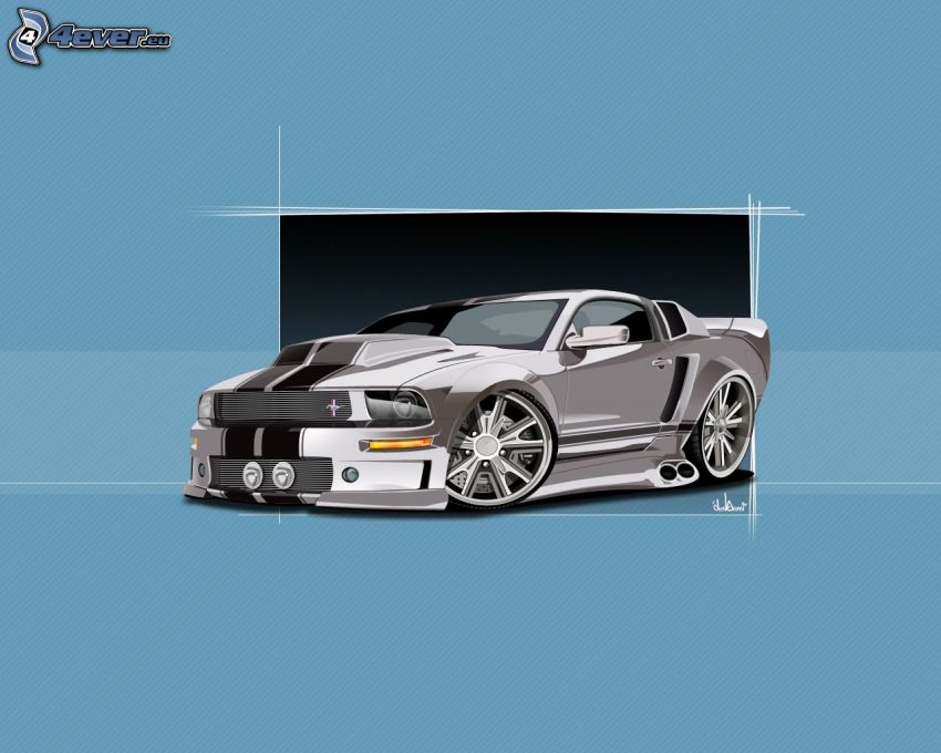 Ford Mustang, tuning, rysowany samochód