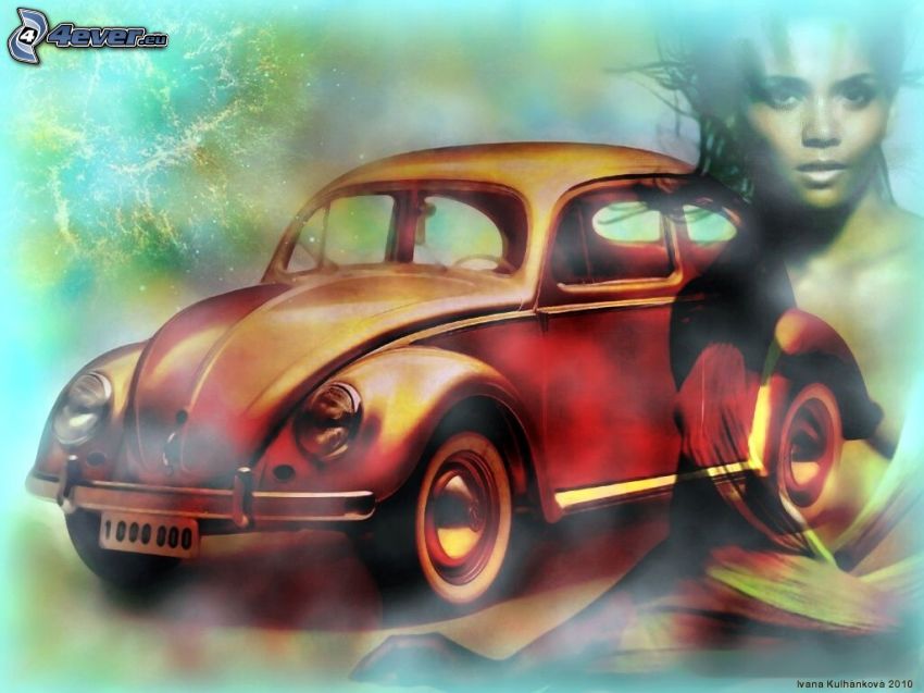 Volkswagen Beetle, Halle Berry, rysowany samochód