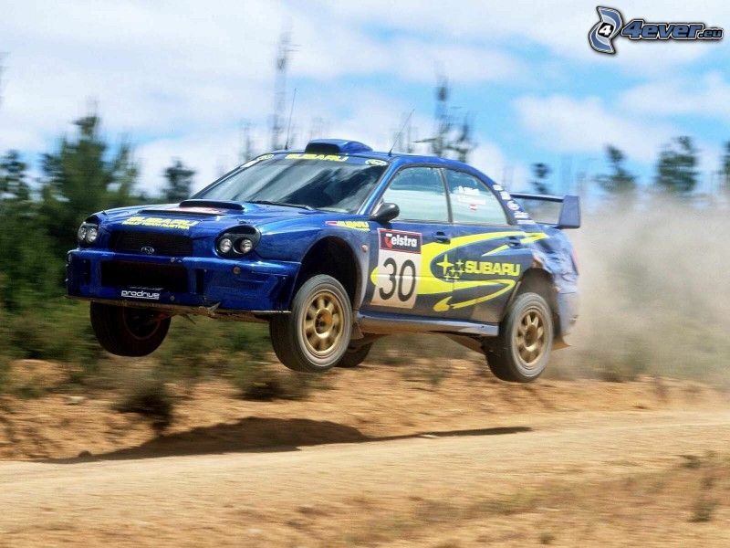 Subaru Impreza WRC, skok, rajd