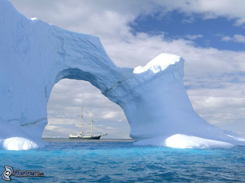 lodowiec, statek, Antarktyda, ocean