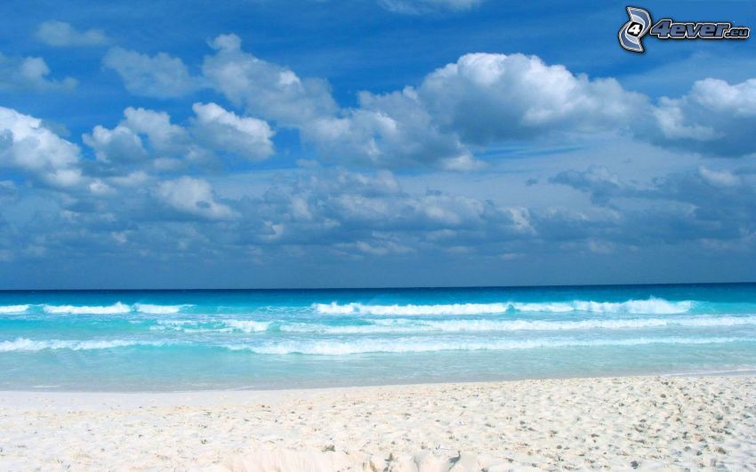 morze, plaża piaszczysta, chmury