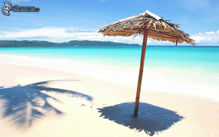 parasol na plaży, lazurowe morze, plaża piaszczysta