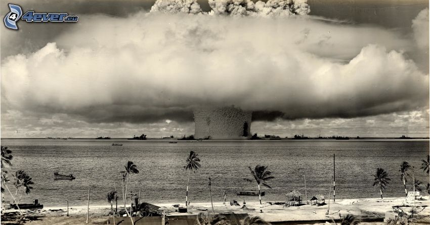 wybuch atomowy, czarno-białe zdjęcie