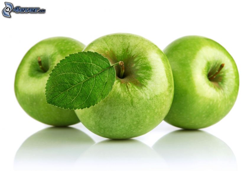 zielone jabłka, liść