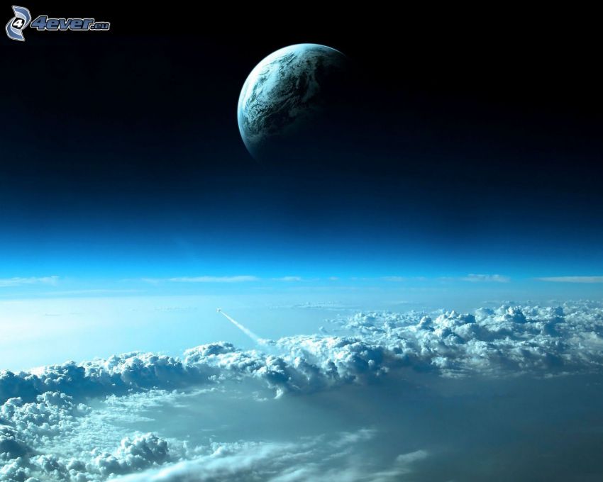 planeta, ponad chmurami