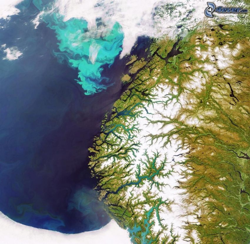 Zdjęcie satelitarne, Norwegia, fiord