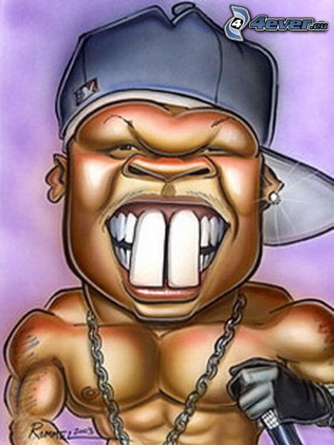 50 Cent, zęby, karykatura, zając, hip hop