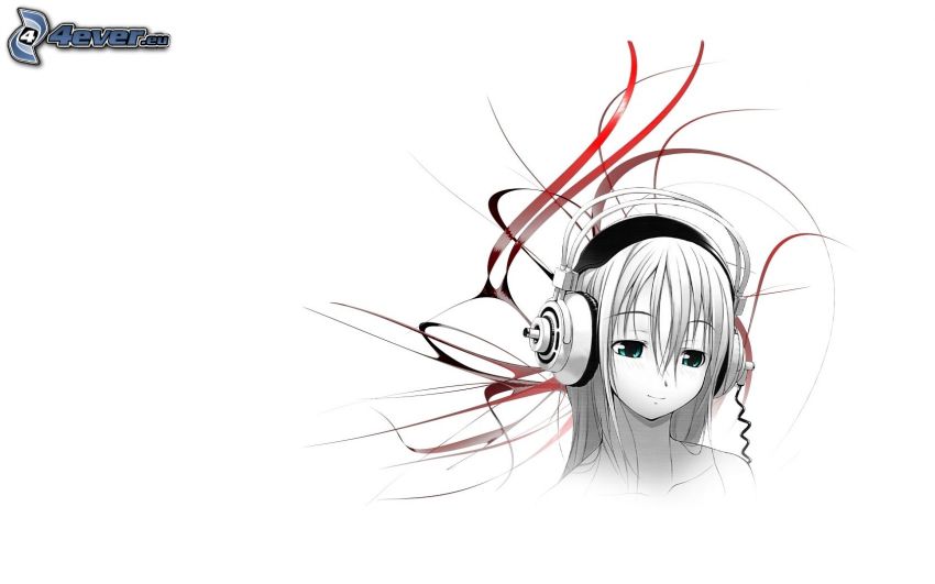 animacyjna dziewczyna, dziewczyna ze słuchawkami