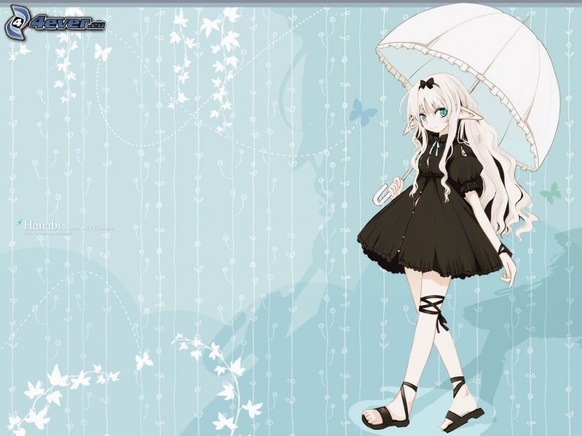 animacyjna dziewczyna, parasol