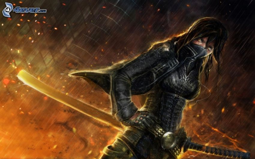 animowany wojownik, kobieta z mieczem