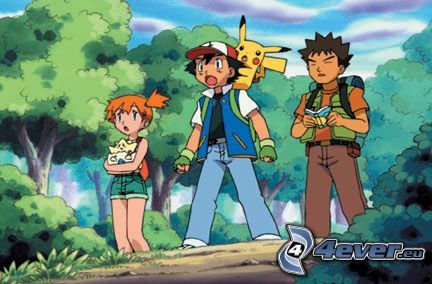 Pokémon, Misty, Ash, Brok, Pikachu, rysowane, anime