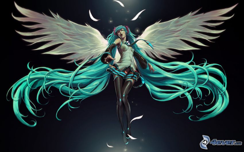 rysowany anioł, anime, skrzydła