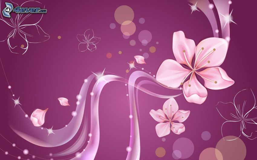 cyfrowe kwiaty, fioletowe tło