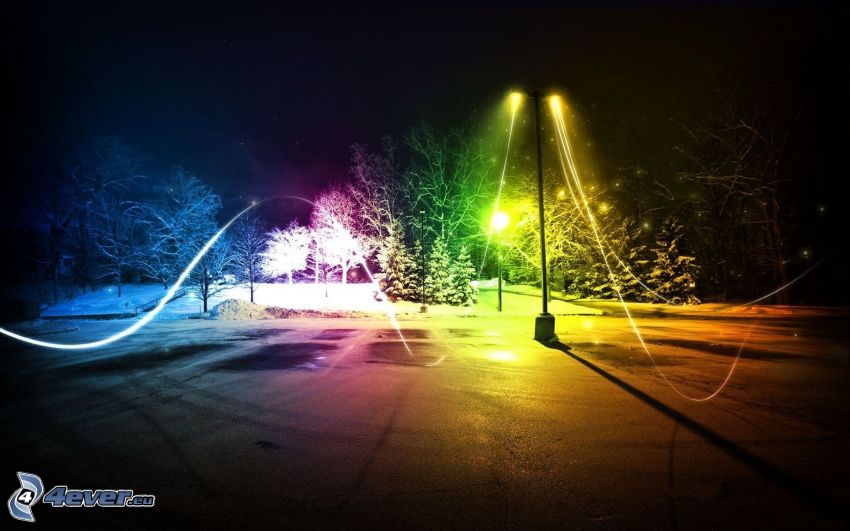 lampa uliczna, światło, kolory, noc, lightpainting